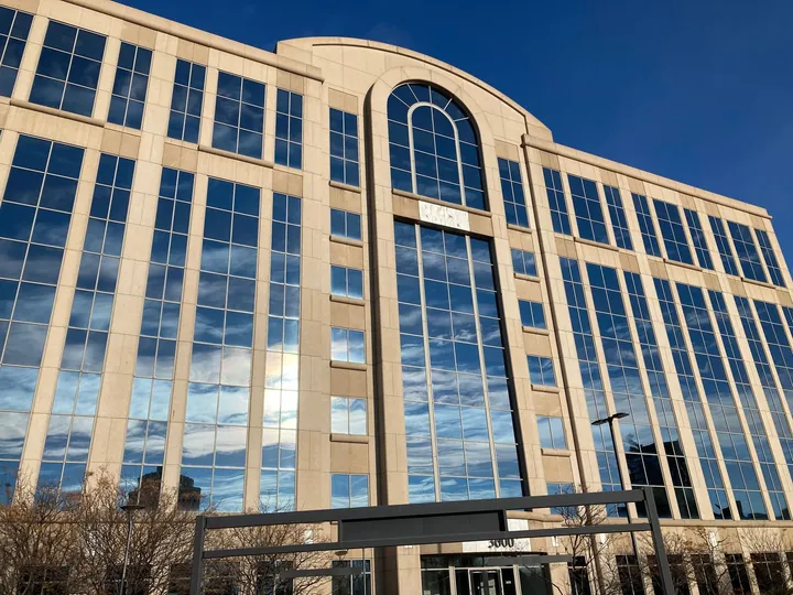 An office building with a glass facade