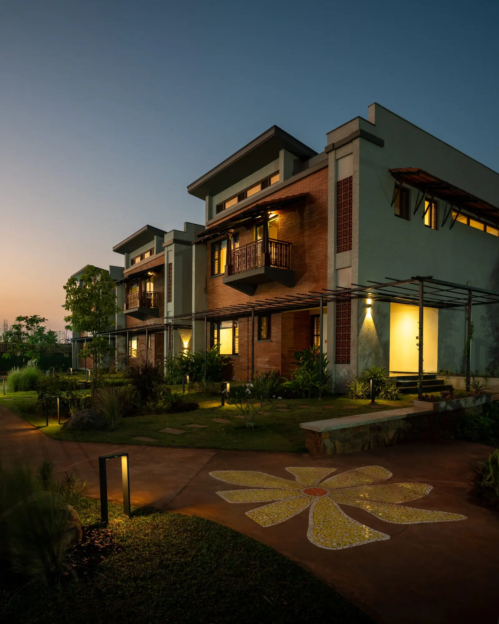 Villas at dusk on the East Coast Road, Chennai